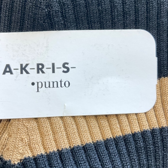 AKRIS PUNTO BLACK / CARAMEL RIBBED WOOL KNIT PULLOVER SWEATER - Picture 6 of 6